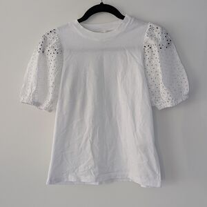 H&M White Puff Sleeve Eyelet Top